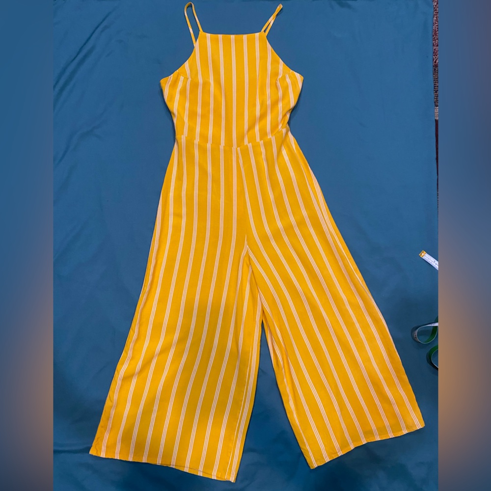 GB Gianni Bini Yellow pinstripe tank strap jumpsuit, Size Small